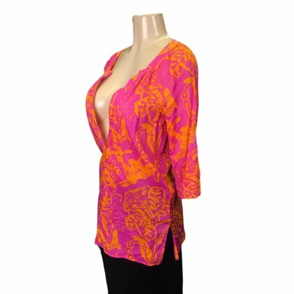 Tibi 100% Cotton Floral Pink and Orange Tunic - Picture 7 of 8